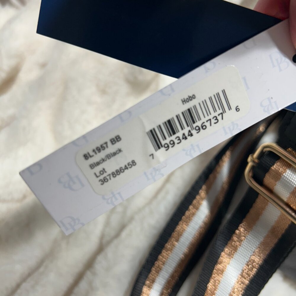 Dooney & Bourke Black Pebble Grain Zip Sac w/ With Custom Striped Web Strap - Picture 7 of 12